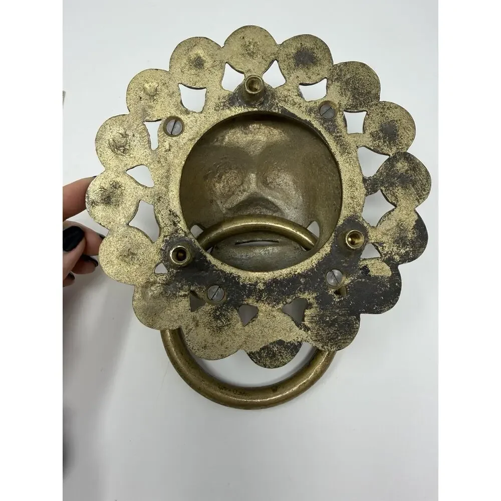 LION Solid BRONZE FOO DOG Gold DOOR KNOCKER Hanger Vintage
